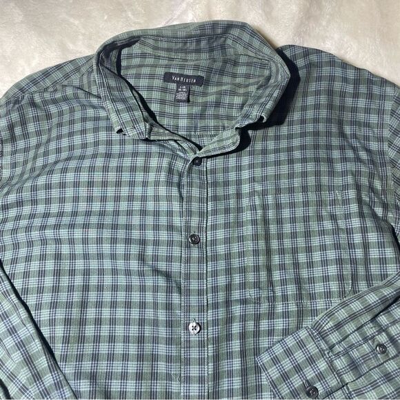 Men's 16-16 1/2 Neck Dark Green Plaid Button Down Dress Shirt - Large - Picture 3 of 11